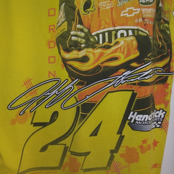 Jeff Gordan 24 Hendrick Motorsports Race Car Yellow T-Shirt, Double Sided - Picture 9 of 16